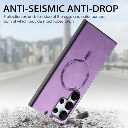 For Samsung Galaxy S25 5G Solid Color Retro Magsafe PU Back Cover Phone Case(Purple) - Galaxy S25 5G Cases by PMC Jewellery | Online Shopping South Africa | PMC Jewellery | Buy Now Pay Later Mobicred