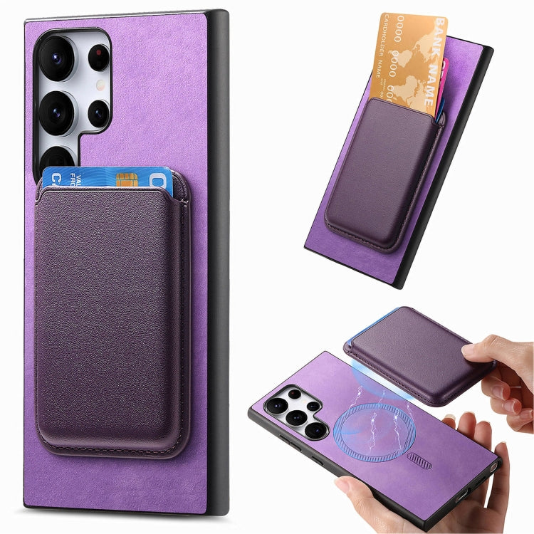 For Samsung Galaxy S25 Ultra 5G Retro Magsafe Card Bag PU Back Cover Phone Case(Purple) - Galaxy S25 Ultra 5G Cases by PMC Jewellery | Online Shopping South Africa | PMC Jewellery | Buy Now Pay Later Mobicred