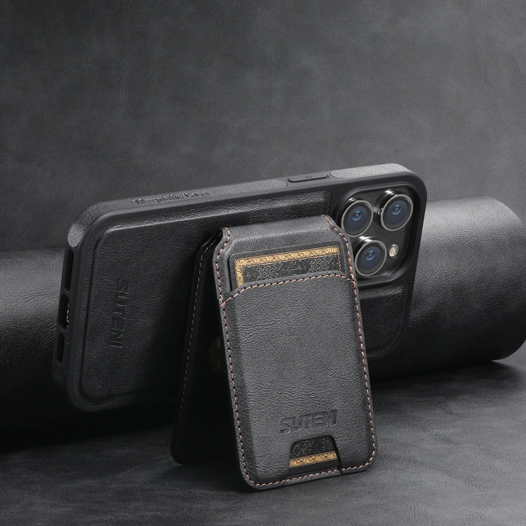 For iPhone 14 Pro Suteni M2 Oil Wax MagSafe Horizontal Card Bag Phone Case(Black) - iPhone 14 Pro Cases by Suteni | Online Shopping South Africa | PMC Jewellery | Buy Now Pay Later Mobicred