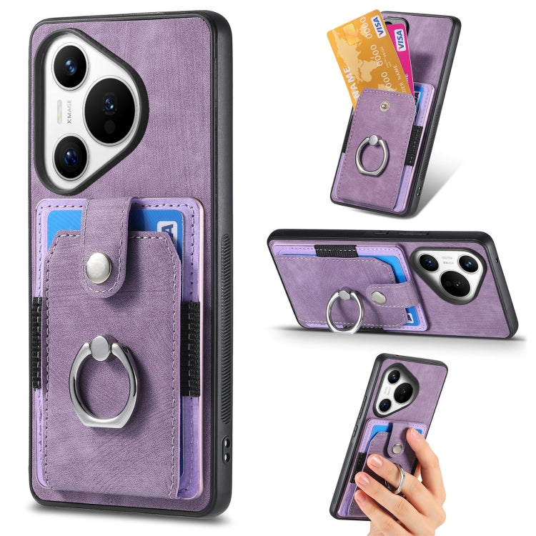 For Huawei Pura 70 Retro Skin-feel Ring Card Wallet Phone Case(Purple) - Huawei Cases by PMC Jewellery | Online Shopping South Africa | PMC Jewellery | Buy Now Pay Later Mobicred