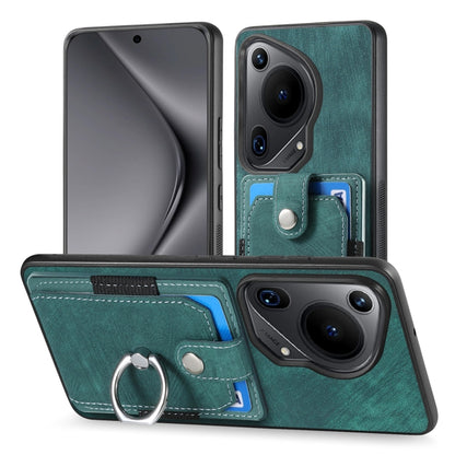 For Huawei Pura 70 Ultra Retro Skin-feel Ring Card Wallet Phone Case(Green) - Huawei Cases by PMC Jewellery | Online Shopping South Africa | PMC Jewellery | Buy Now Pay Later Mobicred