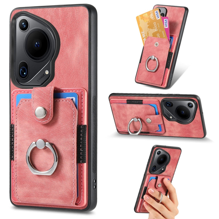 For Huawei Pura 70 Ultra Retro Skin-feel Ring Card Wallet Phone Case(Pink) - Huawei Cases by PMC Jewellery | Online Shopping South Africa | PMC Jewellery | Buy Now Pay Later Mobicred