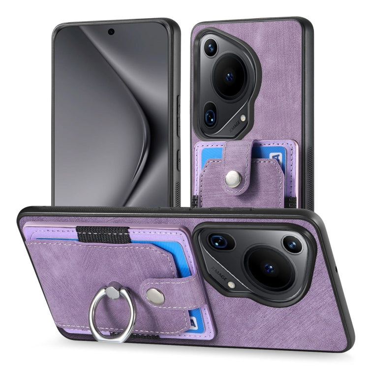 For Huawei Pura 70 Ultra Retro Skin-feel Ring Card Wallet Phone Case(Purple) - Huawei Cases by PMC Jewellery | Online Shopping South Africa | PMC Jewellery | Buy Now Pay Later Mobicred