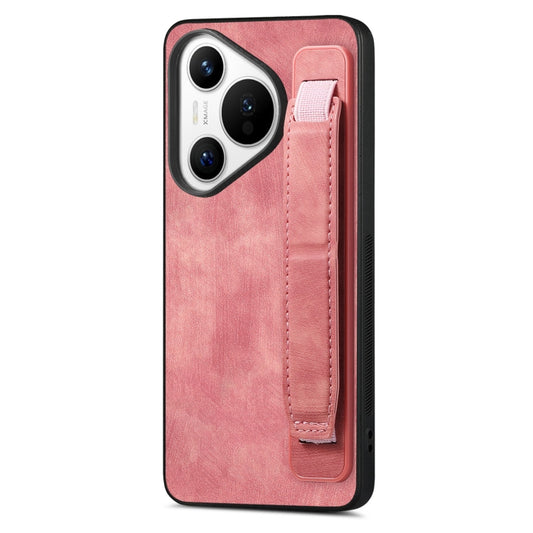 For Huawei Pura 70 Pro Retro Wristband Holder Leather Back Phone Case(Pink) - Huawei Cases by PMC Jewellery | Online Shopping South Africa | PMC Jewellery | Buy Now Pay Later Mobicred