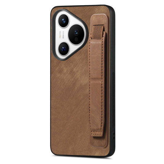 For Huawei Pura 70 Pro Retro Wristband Holder Leather Back Phone Case(Brown) - Huawei Cases by PMC Jewellery | Online Shopping South Africa | PMC Jewellery | Buy Now Pay Later Mobicred