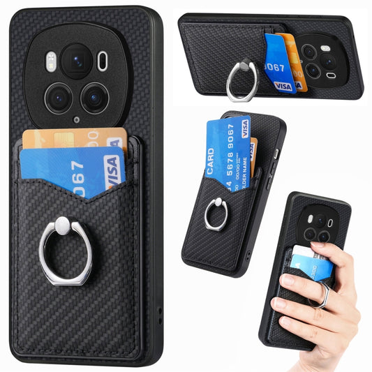 For Honor Magic6 Pro Carbon Fiber Card Wallet Ring Phone Case(Black) - Honor Cases by PMC Jewellery | Online Shopping South Africa | PMC Jewellery | Buy Now Pay Later Mobicred