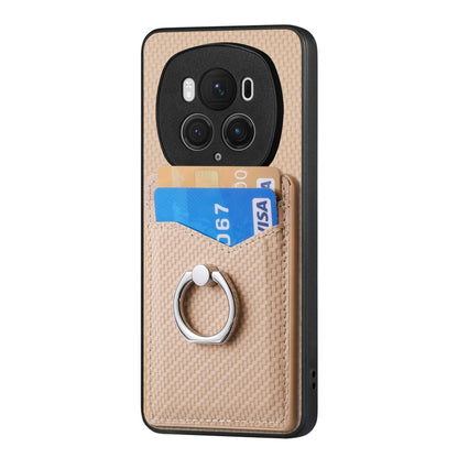 For Honor Magic6 Pro Carbon Fiber Card Wallet Ring Phone Case(Khaki) - Honor Cases by PMC Jewellery | Online Shopping South Africa | PMC Jewellery | Buy Now Pay Later Mobicred