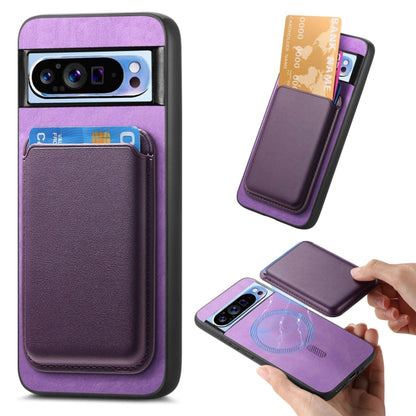 For Google Pixel 9 Pro Retro Magsafe Card Bag PU Back Cover Phone Case(Purple) - Google Cases by PMC Jewellery | Online Shopping South Africa | PMC Jewellery | Buy Now Pay Later Mobicred