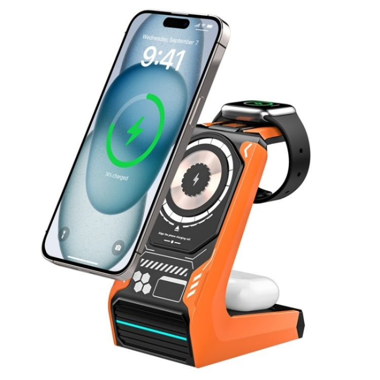 T21 3 in 1 Mecha Charger Mobile Phone Watch Earphone Desktop Wireless Charging Dock Station(Orange) - Wireless Charger by PMC Jewellery | Online Shopping South Africa | PMC Jewellery | Buy Now Pay Later Mobicred