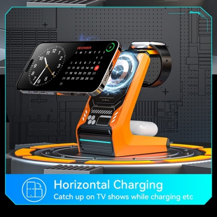 T21 3 in 1 Mecha Charger Mobile Phone Watch Earphone Desktop Wireless Charging Dock Station(Orange) - Wireless Charger by PMC Jewellery | Online Shopping South Africa | PMC Jewellery | Buy Now Pay Later Mobicred