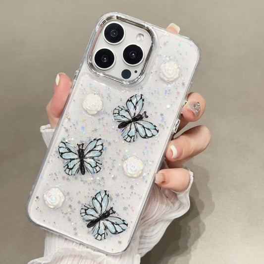 For iPhone 16 Pro Max Glitter 3D Butterfly TPU Phone Case(Blue) - iPhone 16 Pro Max Cases by PMC Jewellery | Online Shopping South Africa | PMC Jewellery | Buy Now Pay Later Mobicred