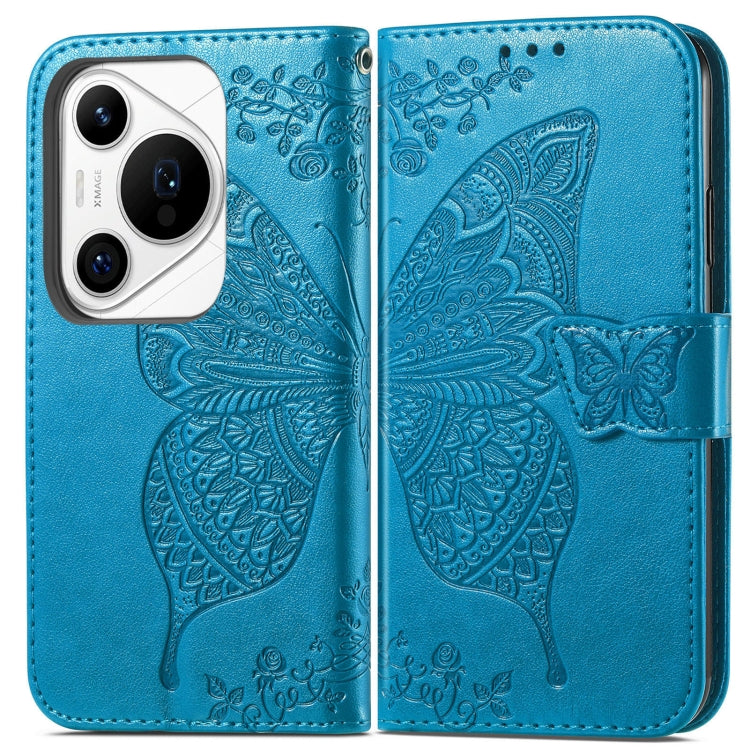 For Huawei Pura 70 Ultra Butterfly Love Flower Embossed Leather Phone Case(Blue) - Huawei Cases by PMC Jewellery | Online Shopping South Africa | PMC Jewellery | Buy Now Pay Later Mobicred