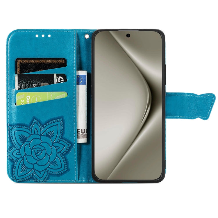 For Huawei Pura 70 Ultra Butterfly Love Flower Embossed Leather Phone Case(Blue) - Huawei Cases by PMC Jewellery | Online Shopping South Africa | PMC Jewellery | Buy Now Pay Later Mobicred