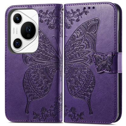 For Huawei Pura 70 Ultra Butterfly Love Flower Embossed Leather Phone Case(Purple) - Huawei Cases by PMC Jewellery | Online Shopping South Africa | PMC Jewellery | Buy Now Pay Later Mobicred