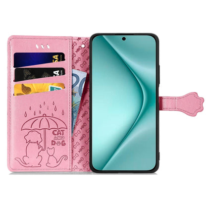 For Huawei Pura 70 Pro Cat and Dog Embossed Leather Phone Case(Pink) - Huawei Cases by PMC Jewellery | Online Shopping South Africa | PMC Jewellery | Buy Now Pay Later Mobicred