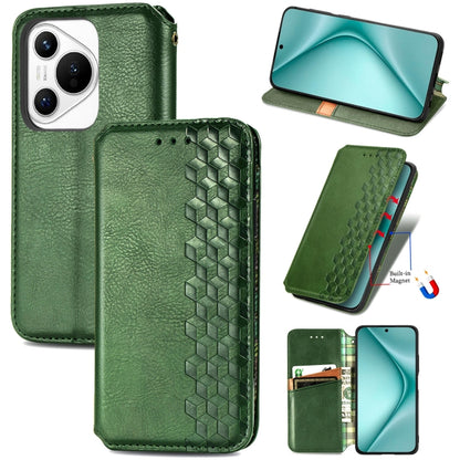 For Huawei Pura 70 Cubic Grid Pressed Magnetic Leather Phone Case(Green) - Huawei Cases by PMC Jewellery | Online Shopping South Africa | PMC Jewellery | Buy Now Pay Later Mobicred