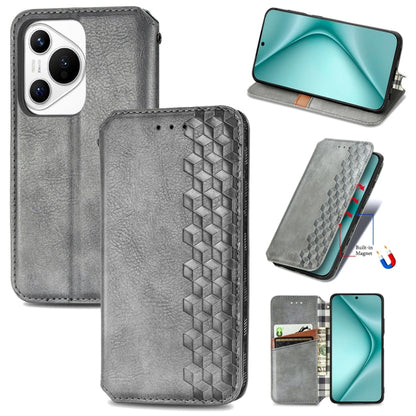 For Huawei Pura 70 Pro+ Cubic Grid Pressed Magnetic Leather Phone Case(Gray) - Huawei Cases by PMC Jewellery | Online Shopping South Africa | PMC Jewellery | Buy Now Pay Later Mobicred