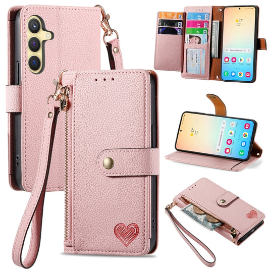 For Samsung Galaxy S25+ 5G Love Zipper Lanyard Leather Phone Case(Pink) - Galaxy S25+ 5G Cases by PMC Jewellery | Online Shopping South Africa | PMC Jewellery | Buy Now Pay Later Mobicred