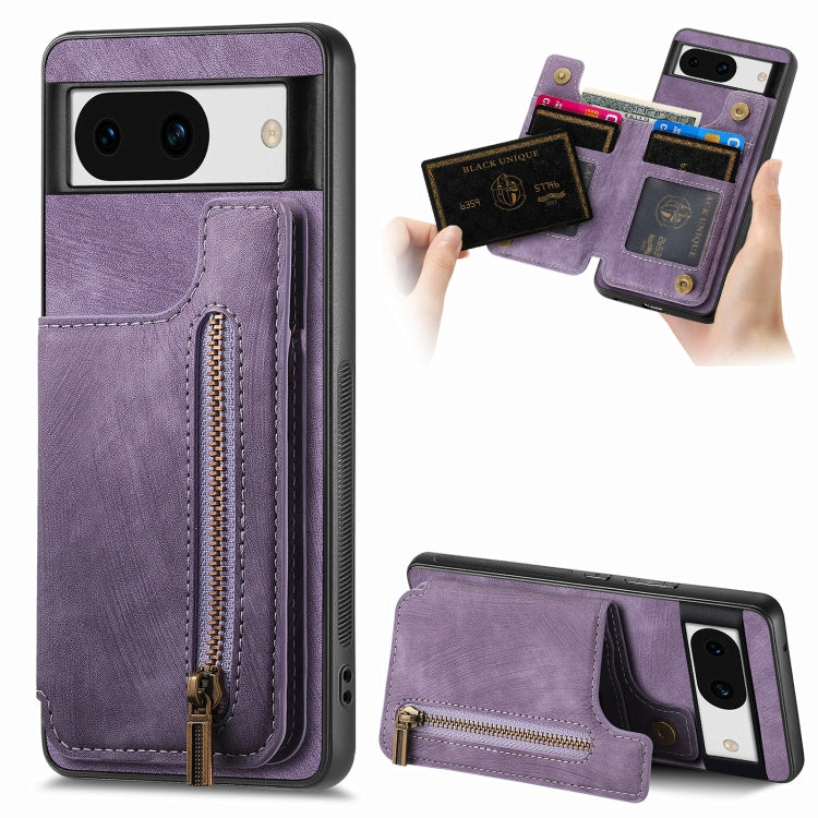 For Google Pixel 9 / 9 Pro Retro Leather Zipper Wallet Back Phone Case(Purple) - Google Cases by PMC Jewellery | Online Shopping South Africa | PMC Jewellery | Buy Now Pay Later Mobicred