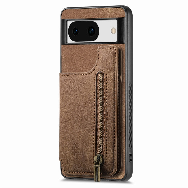 For Google Pixel 9 / 9 Pro Retro Leather Zipper Wallet Back Phone Case(Brown) - Google Cases by PMC Jewellery | Online Shopping South Africa | PMC Jewellery | Buy Now Pay Later Mobicred