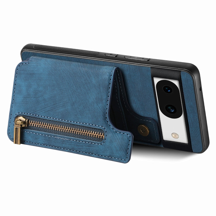 For Google Pixel 9 / 9 Pro Retro Leather Zipper Wallet Back Phone Case(Blue) - Google Cases by PMC Jewellery | Online Shopping South Africa | PMC Jewellery | Buy Now Pay Later Mobicred