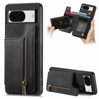 For Google Pixel 9 / 9 Pro Retro Leather Zipper Wallet Back Phone Case(Black) - Google Cases by PMC Jewellery | Online Shopping South Africa | PMC Jewellery | Buy Now Pay Later Mobicred