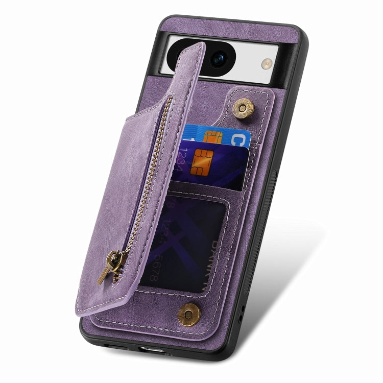 For Google Pixel 9 Pro XL Retro Leather Zipper Wallet Back Phone Case(Purple) - Google Cases by PMC Jewellery | Online Shopping South Africa | PMC Jewellery | Buy Now Pay Later Mobicred