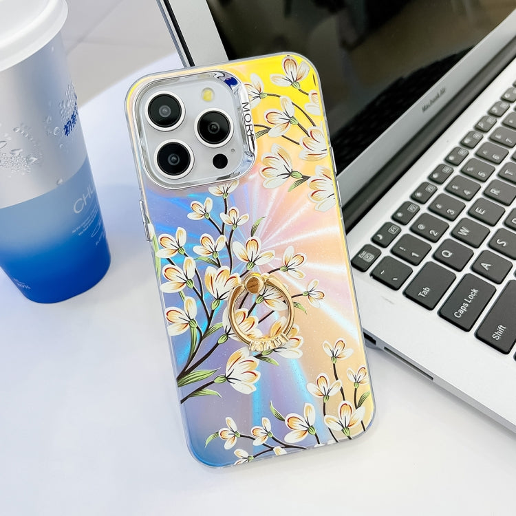 For iPhone 16 Pro Electroplating Laser Flower Ring Holder TPU Phone Case(Pear Blossom AH17) - iPhone 16 Pro Cases by PMC Jewellery | Online Shopping South Africa | PMC Jewellery | Buy Now Pay Later Mobicred