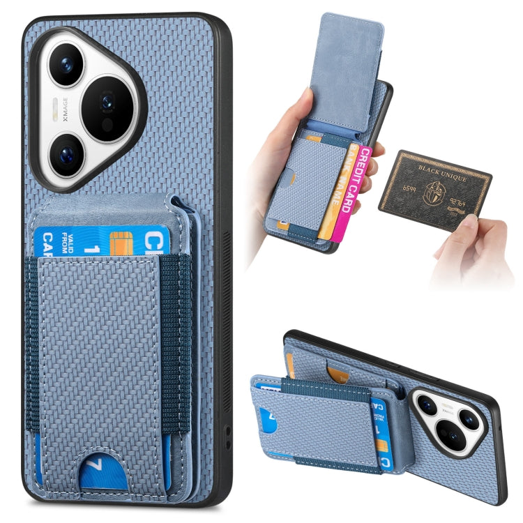 For Huawei Pura 70 Carbon Fiber Vertical Flip Wallet Stand Phone Case(Blue) - Huawei Cases by PMC Jewellery | Online Shopping South Africa | PMC Jewellery | Buy Now Pay Later Mobicred