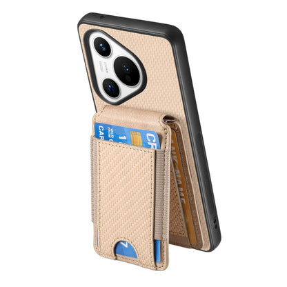 For Huawei Pura 70 Carbon Fiber Vertical Flip Wallet Stand Phone Case(Khaki) - Huawei Cases by PMC Jewellery | Online Shopping South Africa | PMC Jewellery | Buy Now Pay Later Mobicred