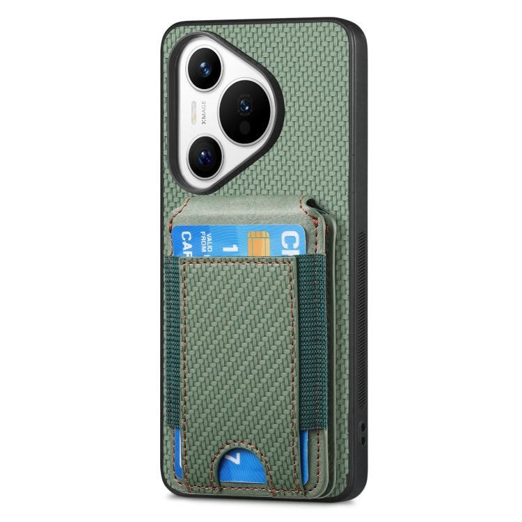 For Huawei Pura 70 Ultra Carbon Fiber Vertical Flip Wallet Stand Phone Case(Green) - Huawei Cases by PMC Jewellery | Online Shopping South Africa | PMC Jewellery | Buy Now Pay Later Mobicred