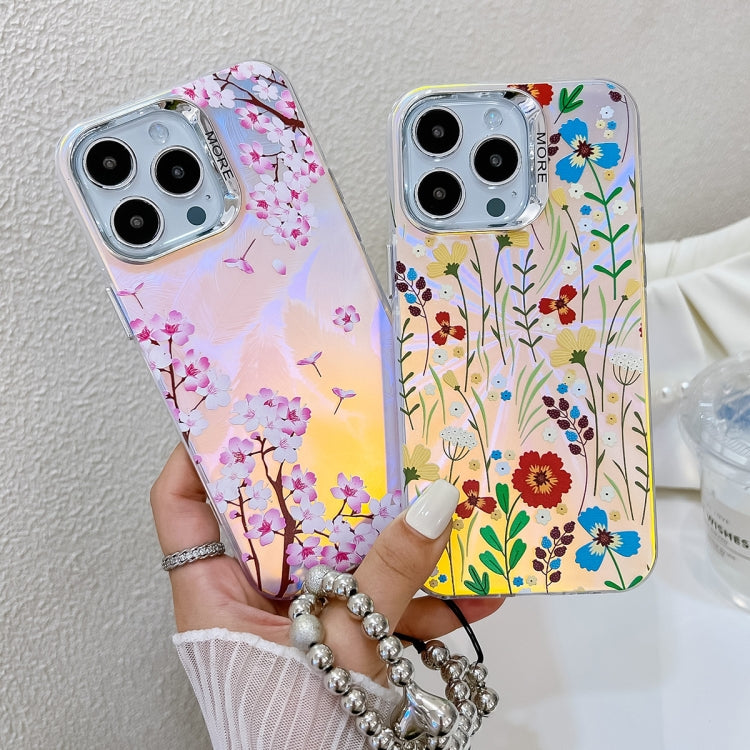 For iPhone 16 Electroplating Laser Flower Phone Case with Wrist Strap(Rose AH15) - iPhone 16 Cases by PMC Jewellery | Online Shopping South Africa | PMC Jewellery | Buy Now Pay Later Mobicred