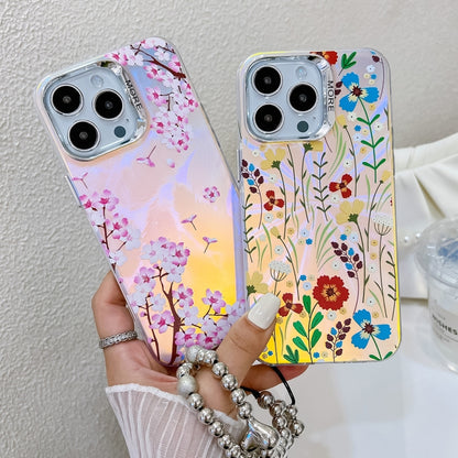 For iPhone 16 Plus Electroplating Laser Flower Phone Case with Wrist Strap(Zinnia AH9) - iPhone 16 Plus Cases by PMC Jewellery | Online Shopping South Africa | PMC Jewellery | Buy Now Pay Later Mobicred