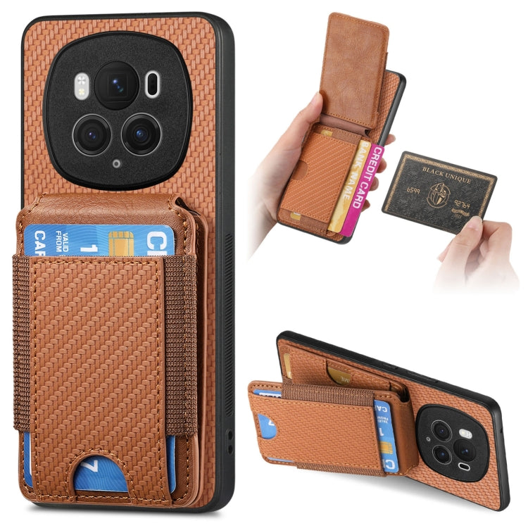 For Honor Magic6 Pro Carbon Fiber Vertical Flip Wallet Stand Phone Case(Brown) - Honor Cases by PMC Jewellery | Online Shopping South Africa | PMC Jewellery | Buy Now Pay Later Mobicred