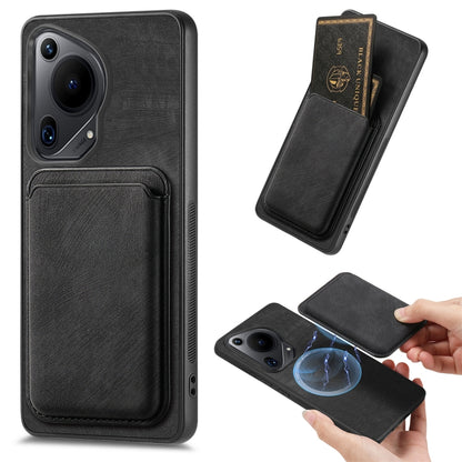 For Huawei Pura 70 Ultra Retro Leather Card Bag Magnetic Phone Case(Black) - Huawei Cases by PMC Jewellery | Online Shopping South Africa | PMC Jewellery | Buy Now Pay Later Mobicred