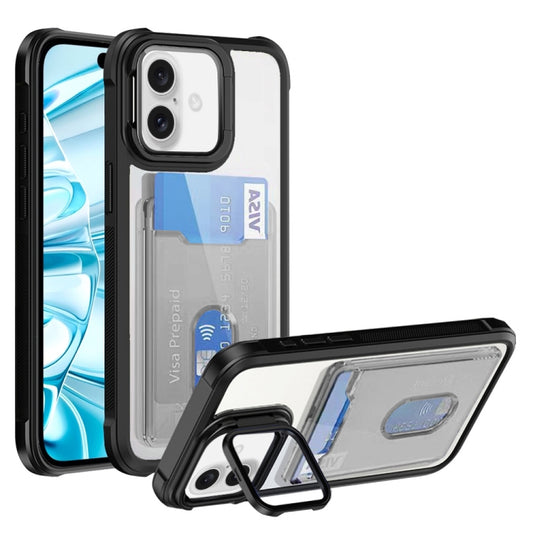 For iPhone 16 Card Bag Holder Acrylic Hybrid TPU Phone Case(Black) - iPhone 16 Cases by PMC Jewellery | Online Shopping South Africa | PMC Jewellery | Buy Now Pay Later Mobicred