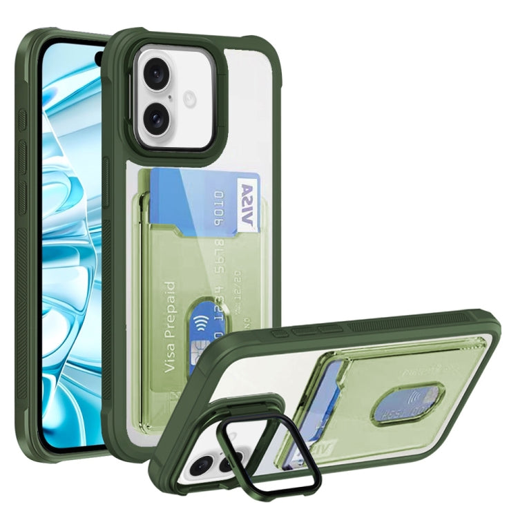 For iPhone 16 Card Bag Holder Acrylic Hybrid TPU Phone Case(Green) - iPhone 16 Cases by PMC Jewellery | Online Shopping South Africa | PMC Jewellery | Buy Now Pay Later Mobicred