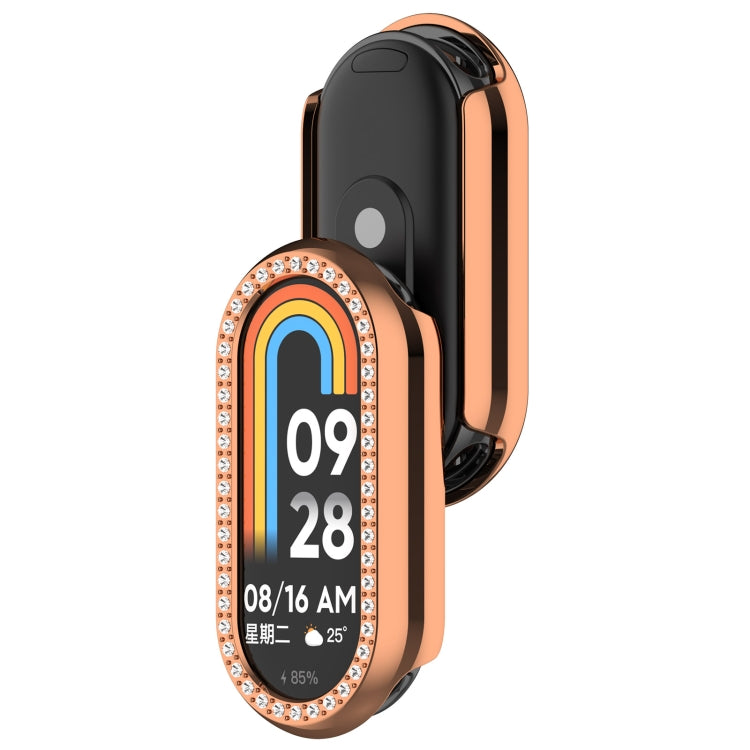 For Xiaomi Smart Band 9 NFC Diamond Half Coverage Hollow PC Watch Protective Case(Rose Gold) - Watch Cases by PMC TechLife | Online Shopping South Africa | PMC TechLife | Buy Now Pay Later Mobicred