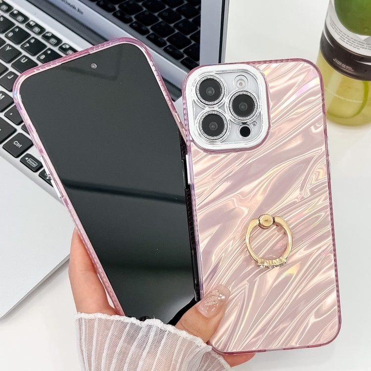 For iPhone 16 Pro Plating Glitter Texture Ring Holder TPU Phone Case with Lens Film(Pink Water Ripples) - iPhone 16 Pro Cases by PMC Jewellery | Online Shopping South Africa | PMC Jewellery | Buy Now Pay Later Mobicred