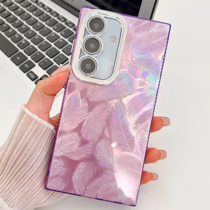 For Samsung Galaxy S25+ 5G Plating Glitter Texture TPU Phone Case with Lens Film(Purple Feathers) - Galaxy S25+ 5G Cases by PMC Jewellery | Online Shopping South Africa | PMC Jewellery | Buy Now Pay Later Mobicred