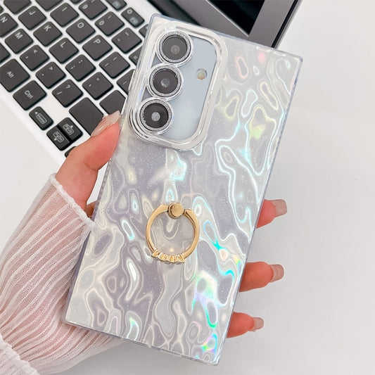 For Samsung Galaxy S25+ 5G Plating Glitter Texture Ring Holder TPU Phone Case with Lens Film(White Wrinkles) - Galaxy S25+ 5G Cases by PMC Jewellery | Online Shopping South Africa | PMC Jewellery | Buy Now Pay Later Mobicred