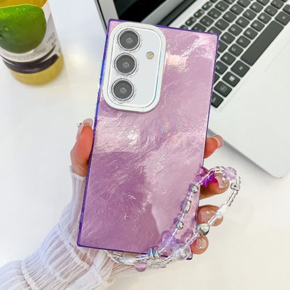 For Samsung Galaxy S25+ 5G Plating Glitter Texture Chain Wristband TPU Phone Case with Lens Film(Purple Tinfoil Texture) - Galaxy S25+ 5G Cases by PMC Jewellery | Online Shopping South Africa | PMC Jewellery | Buy Now Pay Later Mobicred