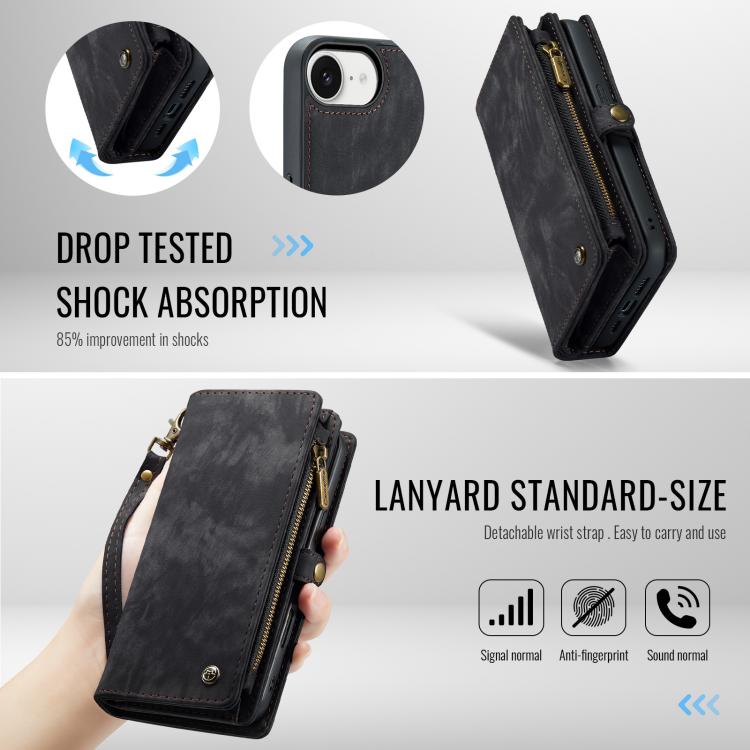 For iPhone 16e CaseMe 008 Detachable Multifunctional Leather Phone Case(Black) - free shipping - PMC TechLife - Order now!
