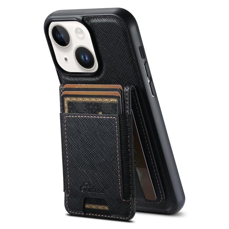 For iPhone 15 Plus Suteni H17 Cross Grain Leather MagSafe Detachable Wallet Phone Case(Black) - iPhone 15 Plus Cases by Suteni | Online Shopping South Africa | PMC Jewellery | Buy Now Pay Later Mobicred