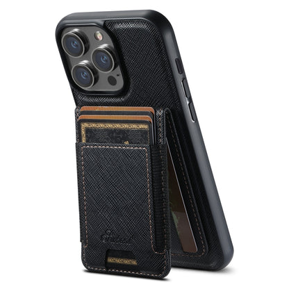 For iPhone 13 Pro Suteni H17 Cross Grain Leather MagSafe Detachable Wallet Phone Case(Black) - iPhone 13 Pro Cases by Suteni | Online Shopping South Africa | PMC Jewellery | Buy Now Pay Later Mobicred