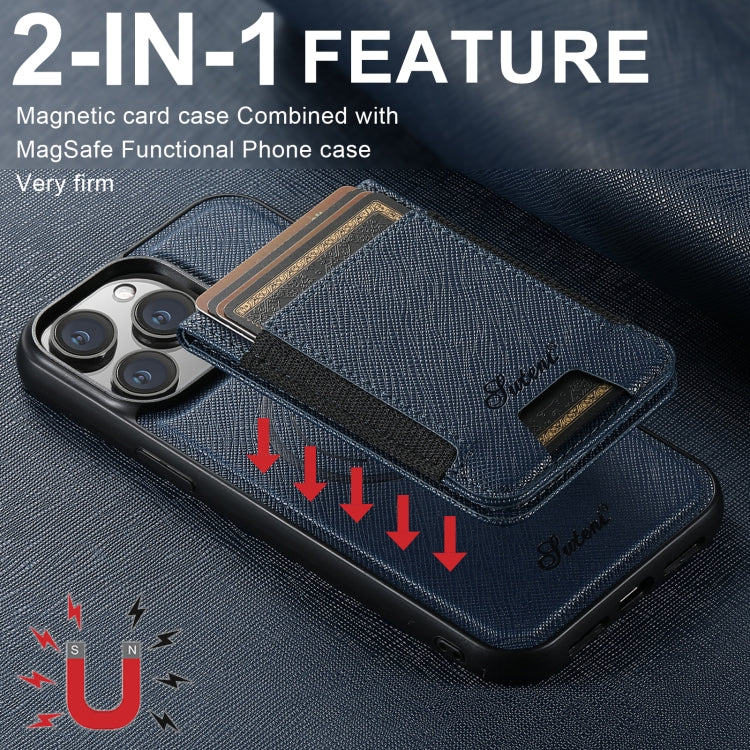 For iPhone 12 Pro Max Suteni H17 Cross Grain Leather MagSafe Detachable Wallet Phone Case(Brown) - iPhone 12 Pro Max Cases by Suteni | Online Shopping South Africa | PMC Jewellery | Buy Now Pay Later Mobicred