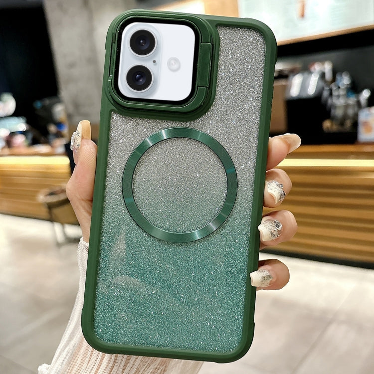 For iPhone 16 Plus CD-grain Gradient Glitter Magsafe Acrylic Hybrid TPU Phone Case(Green) - iPhone 16 Plus Cases by PMC TechLife | Online Shopping South Africa | PMC TechLife | Buy Now Pay Later Mobicred