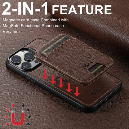 For iPhone 15 Plus Suteni H18 Cross Grain MagSafe Wallet Leather Phone Case(Brown) - iPhone 15 Plus Cases by Suteni | Online Shopping South Africa | PMC Jewellery | Buy Now Pay Later Mobicred