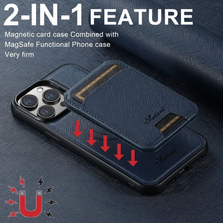 For iPhone 13 Pro Max Suteni H18 Cross Grain MagSafe Wallet Leather Phone Case(Blue) - iPhone 13 Pro Max Cases by Suteni | Online Shopping South Africa | PMC Jewellery | Buy Now Pay Later Mobicred