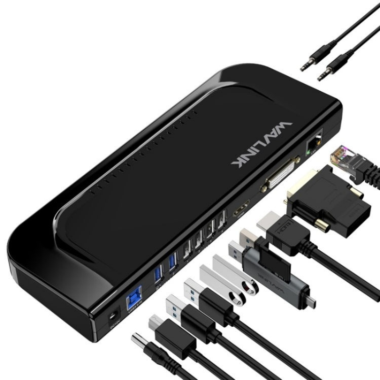 WAVLINK UG49DK4 Universal Laptop Docking Station Dual Monitor Supports DVI / HDMI / VGA(UK Plug) - USB 3.0 HUB by WAVLINK | Online Shopping South Africa | PMC Jewellery | Buy Now Pay Later Mobicred